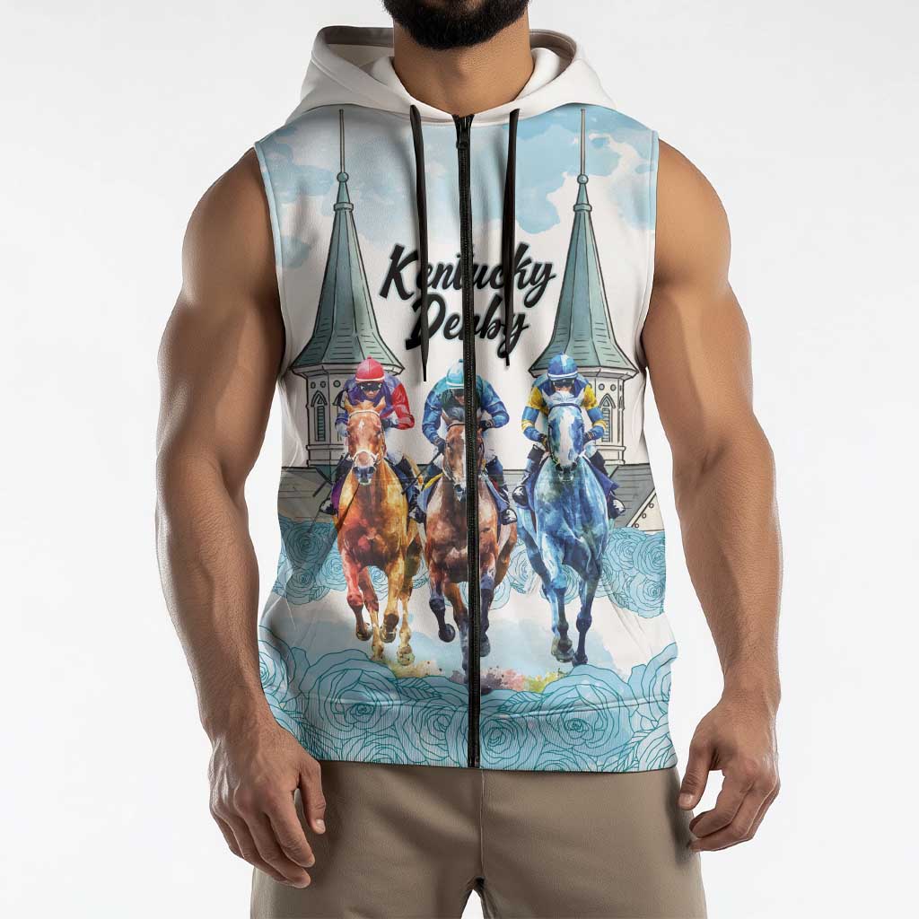 Kentucky Horse Racing Personalized Sleeveless Zip Hoodie Churchill Downs Roses Pastel Blue