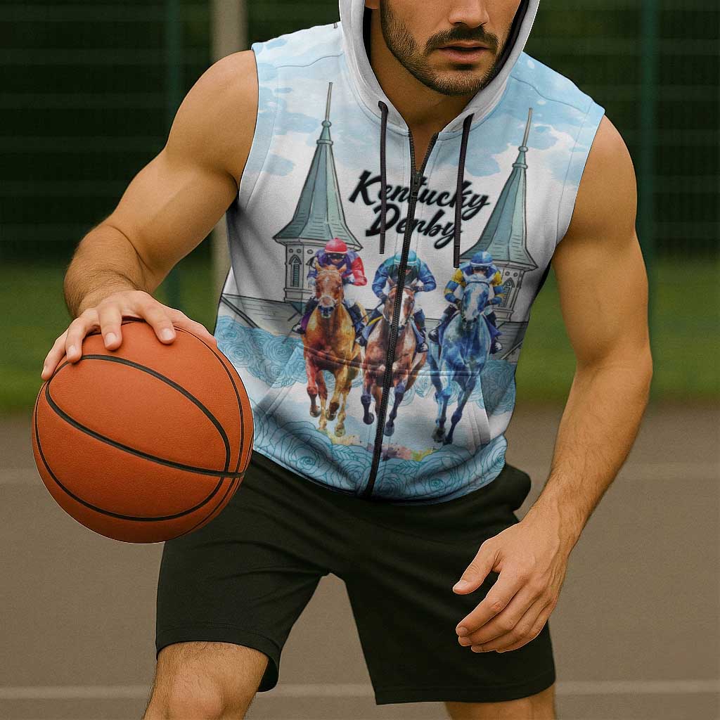 Kentucky Horse Racing Personalized Sleeveless Zip Hoodie Churchill Downs Roses Pastel Blue