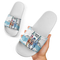 Kentucky Horse Racing Personalized Slide Sandals Churchill Downs Roses Pastel Blue