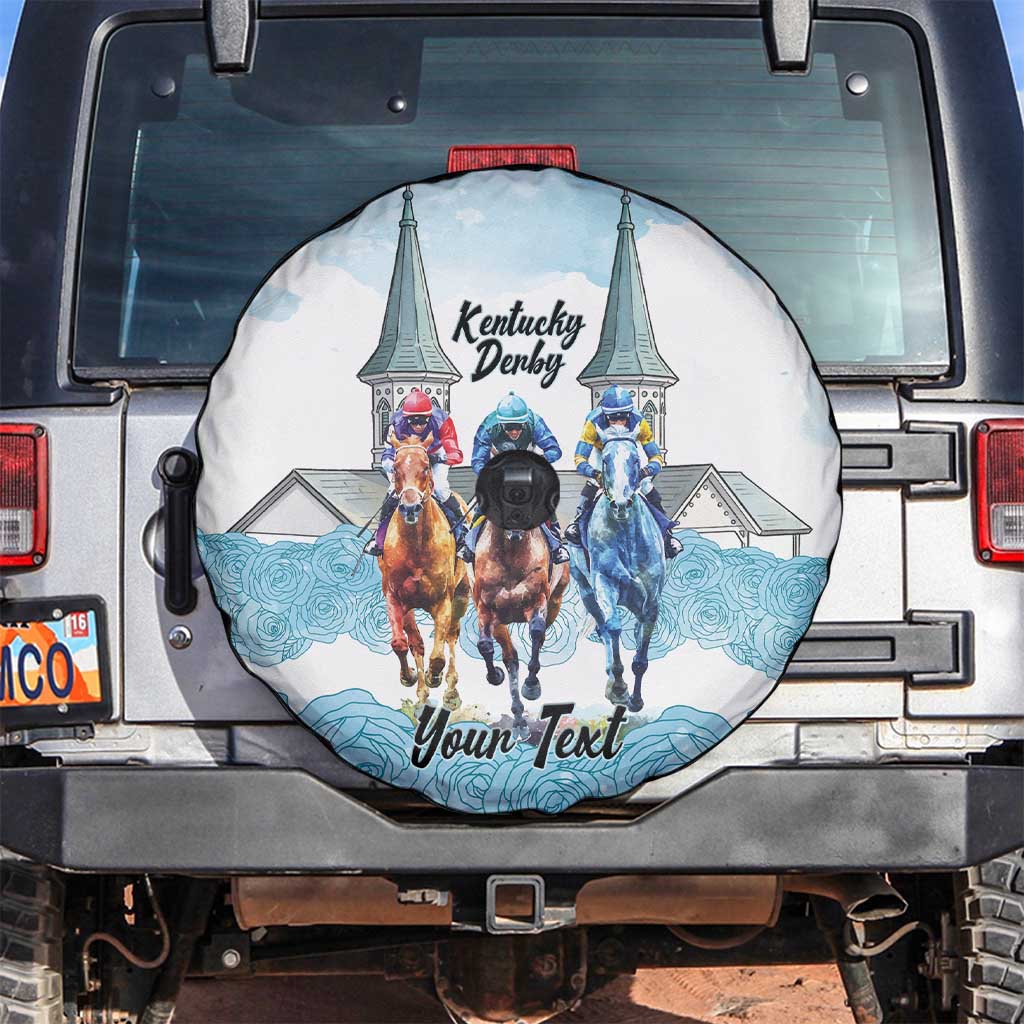 Kentucky Horse Racing Personalized Spare Tire Cover Churchill Downs Roses Pastel Blue