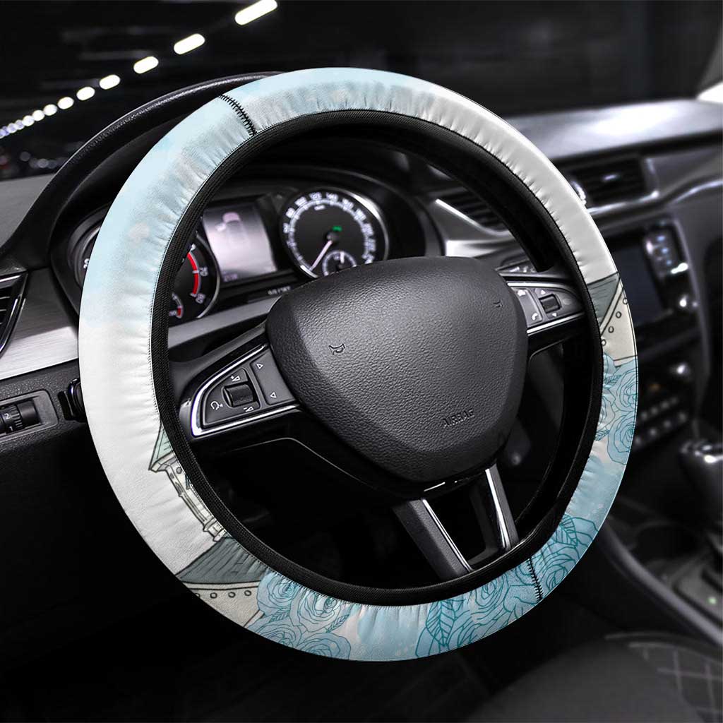 Kentucky Horse Racing Steering Wheel Cover Churchill Downs Roses Pastel Blue