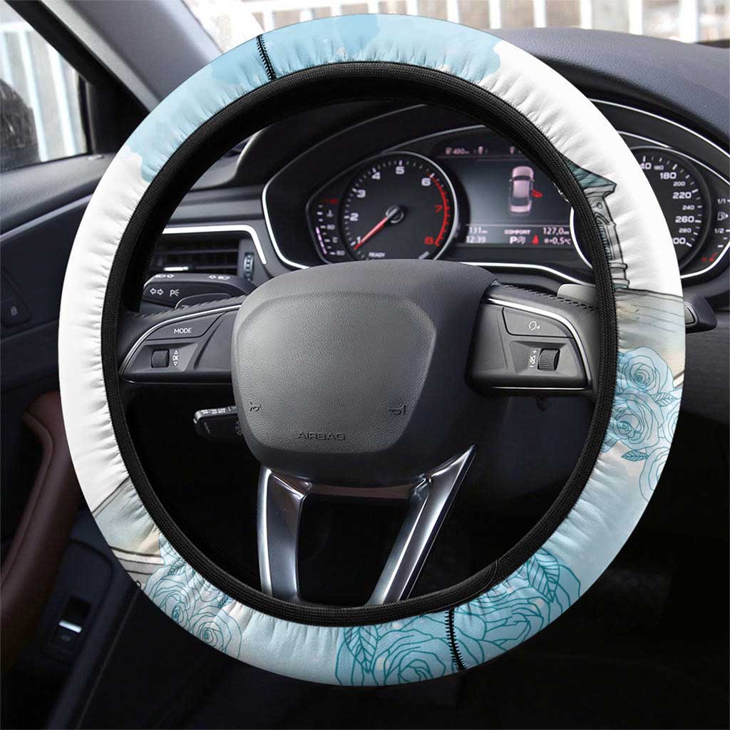 Kentucky Horse Racing Steering Wheel Cover Churchill Downs Roses Pastel Blue