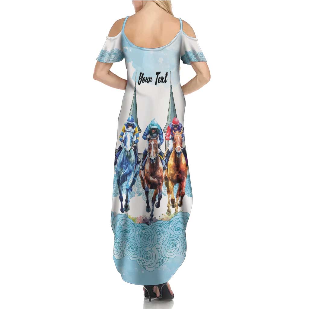Kentucky Horse Racing Personalized Summer Maxi Dress Churchill Downs Roses Pastel Blue