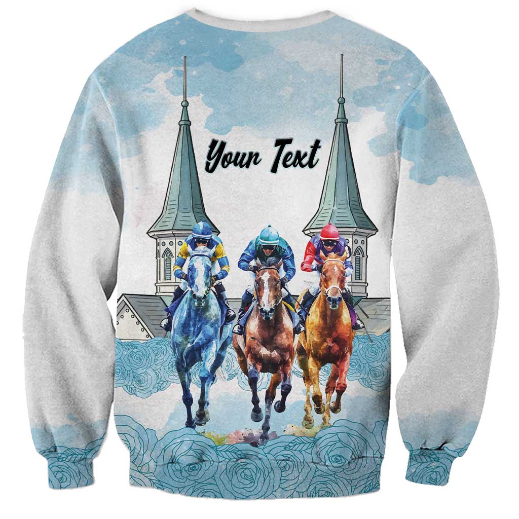 Kentucky Horse Racing Personalized Sweatshirt Churchill Downs Roses Pastel Blue