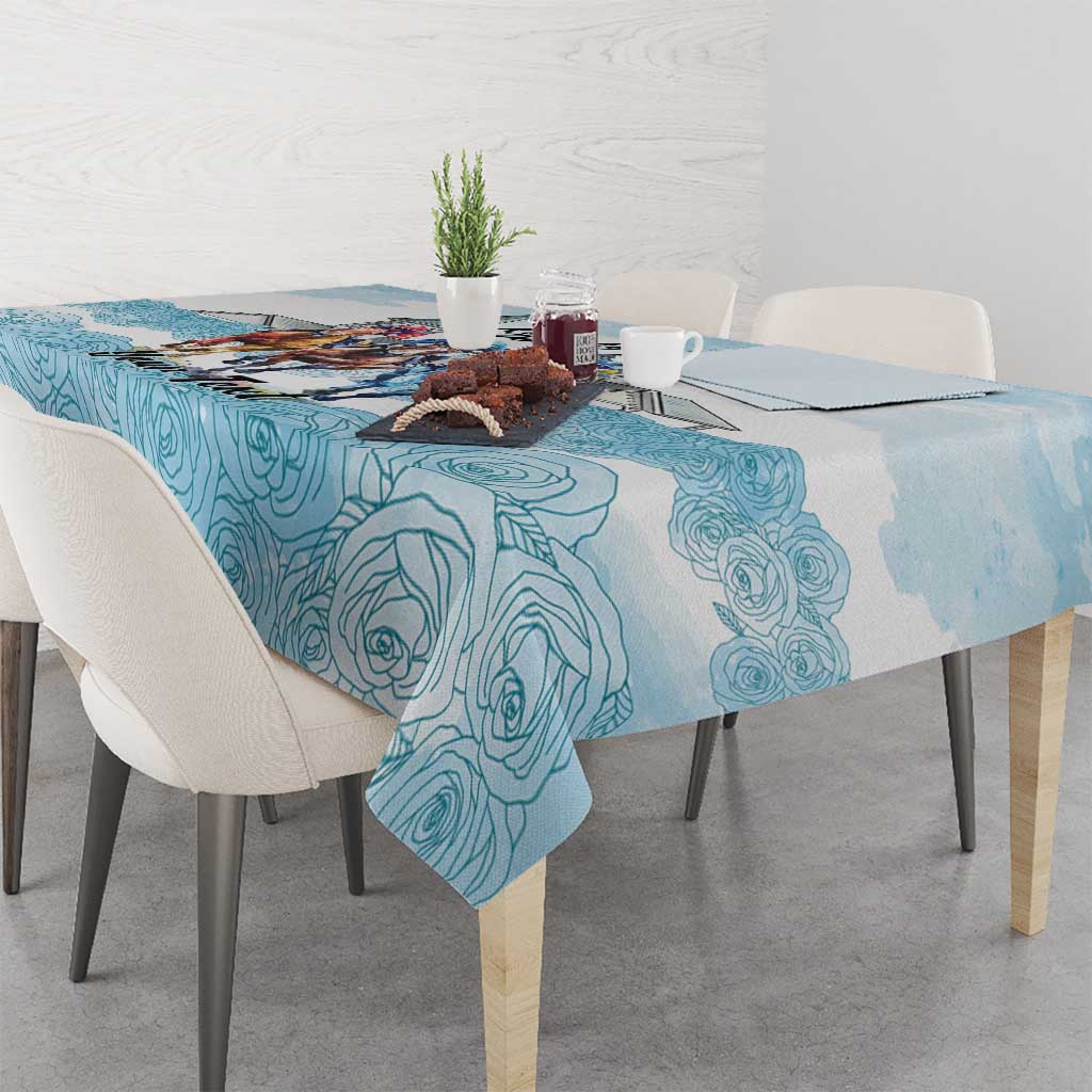 Kentucky Horse Racing Personalized Tablecloth Churchill Downs Roses Pastel Blue