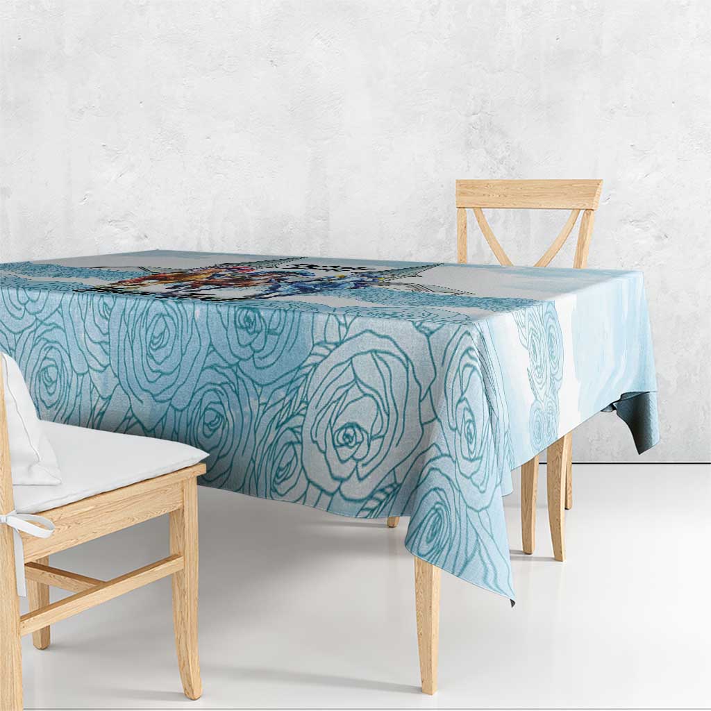 Kentucky Horse Racing Personalized Tablecloth Churchill Downs Roses Pastel Blue