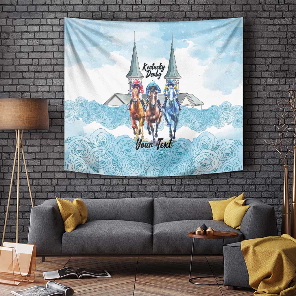 Kentucky Horse Racing Personalized Tapestry Churchill Downs Roses Pastel Blue