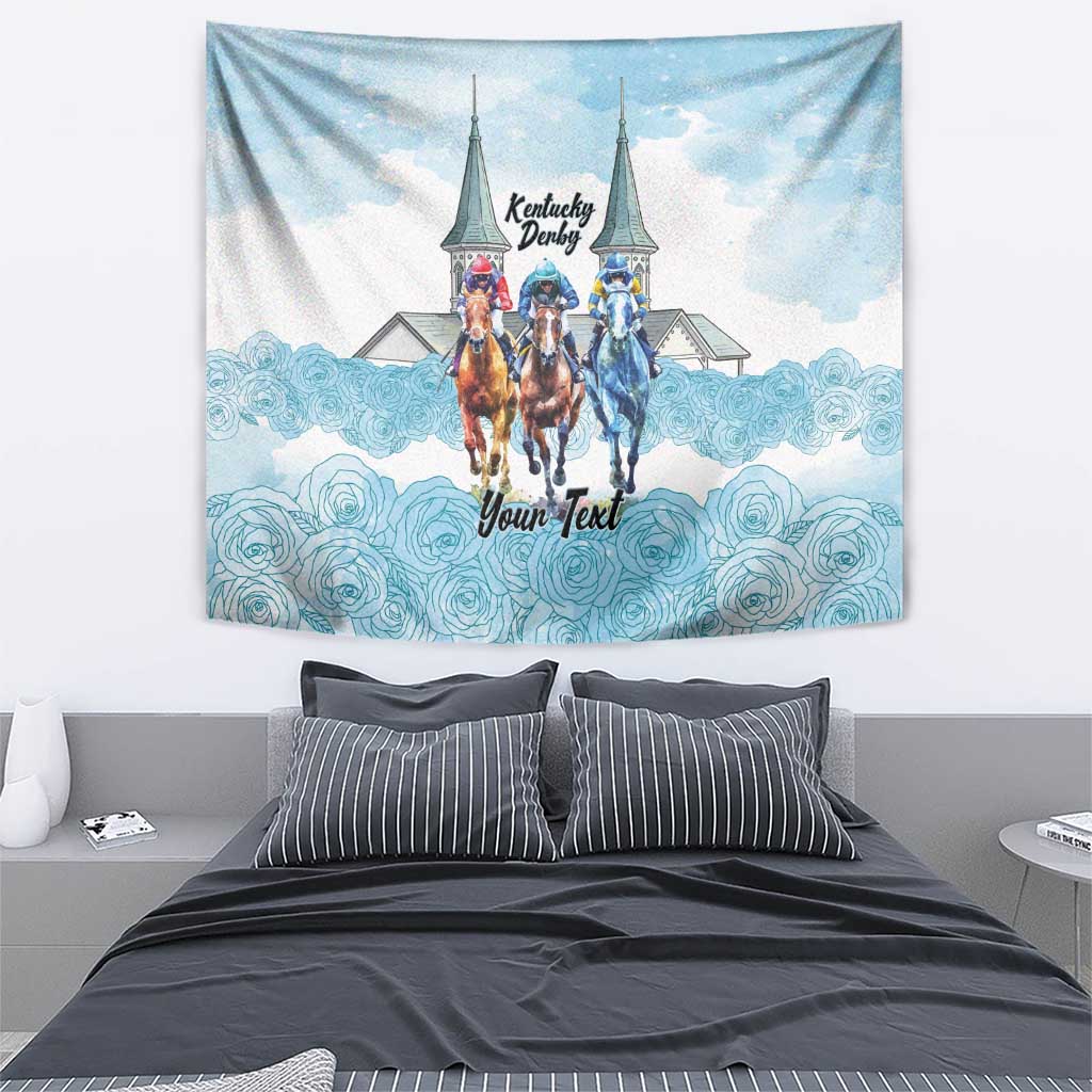 Kentucky Horse Racing Personalized Tapestry Churchill Downs Roses Pastel Blue