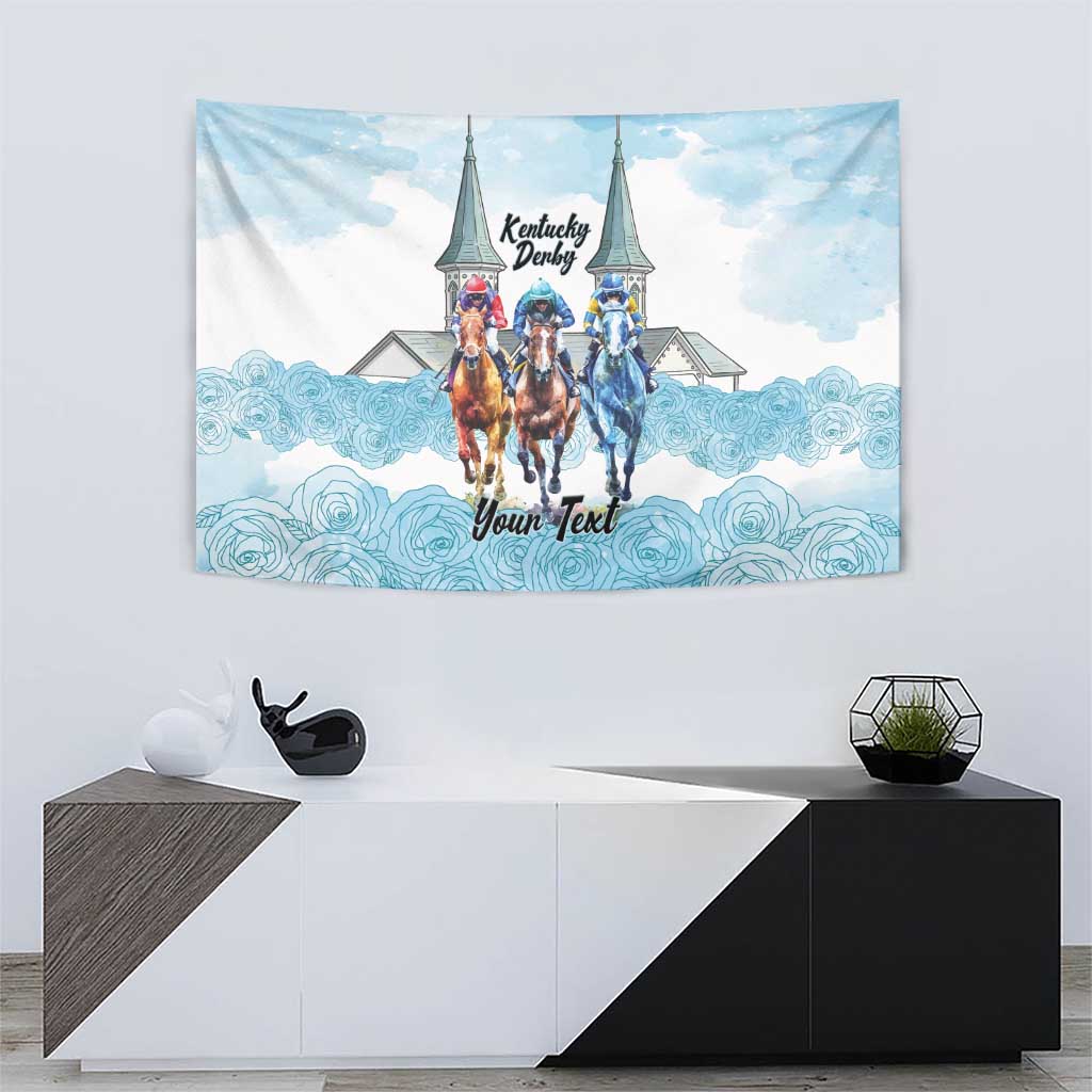 Kentucky Horse Racing Personalized Tapestry Churchill Downs Roses Pastel Blue