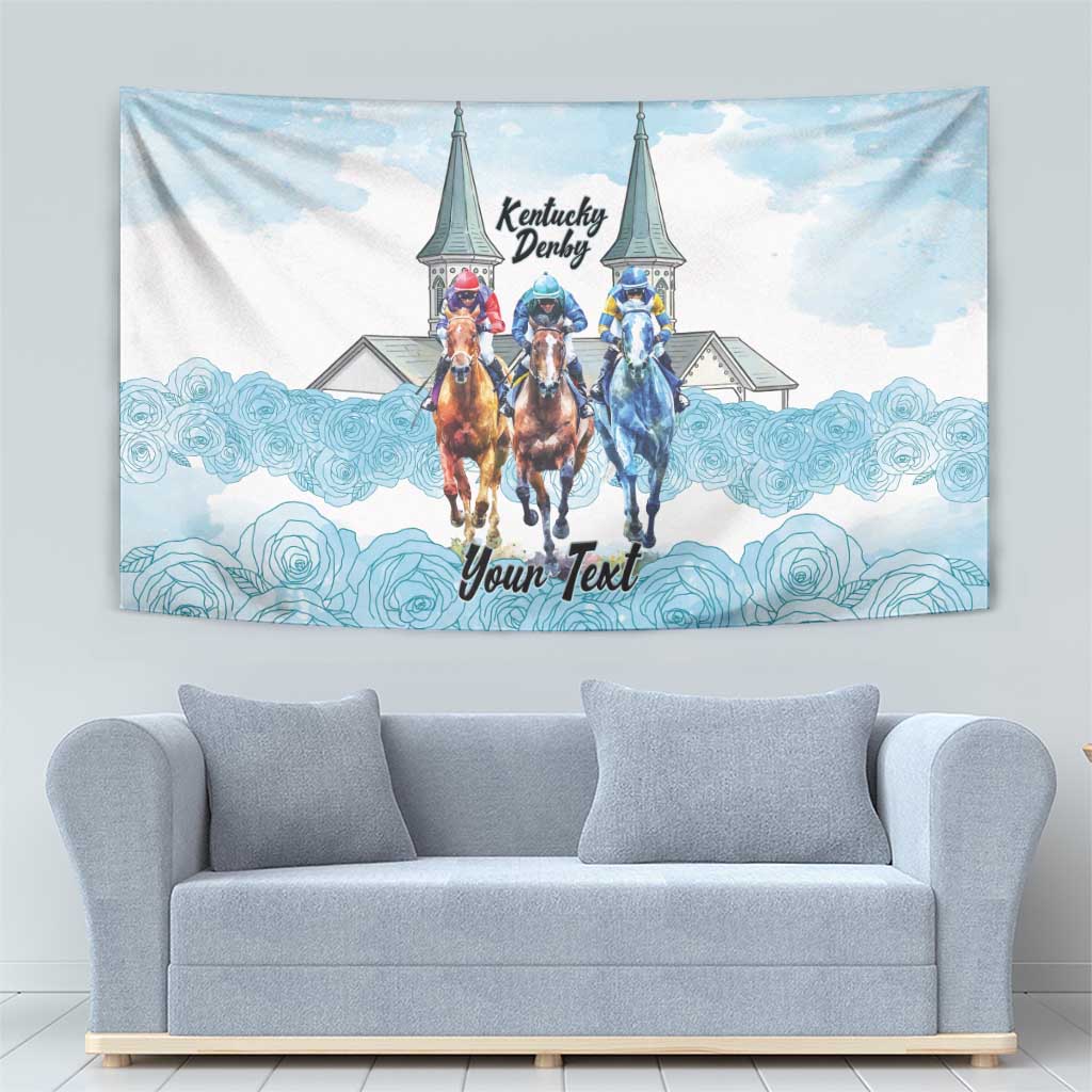 Kentucky Horse Racing Personalized Tapestry Churchill Downs Roses Pastel Blue