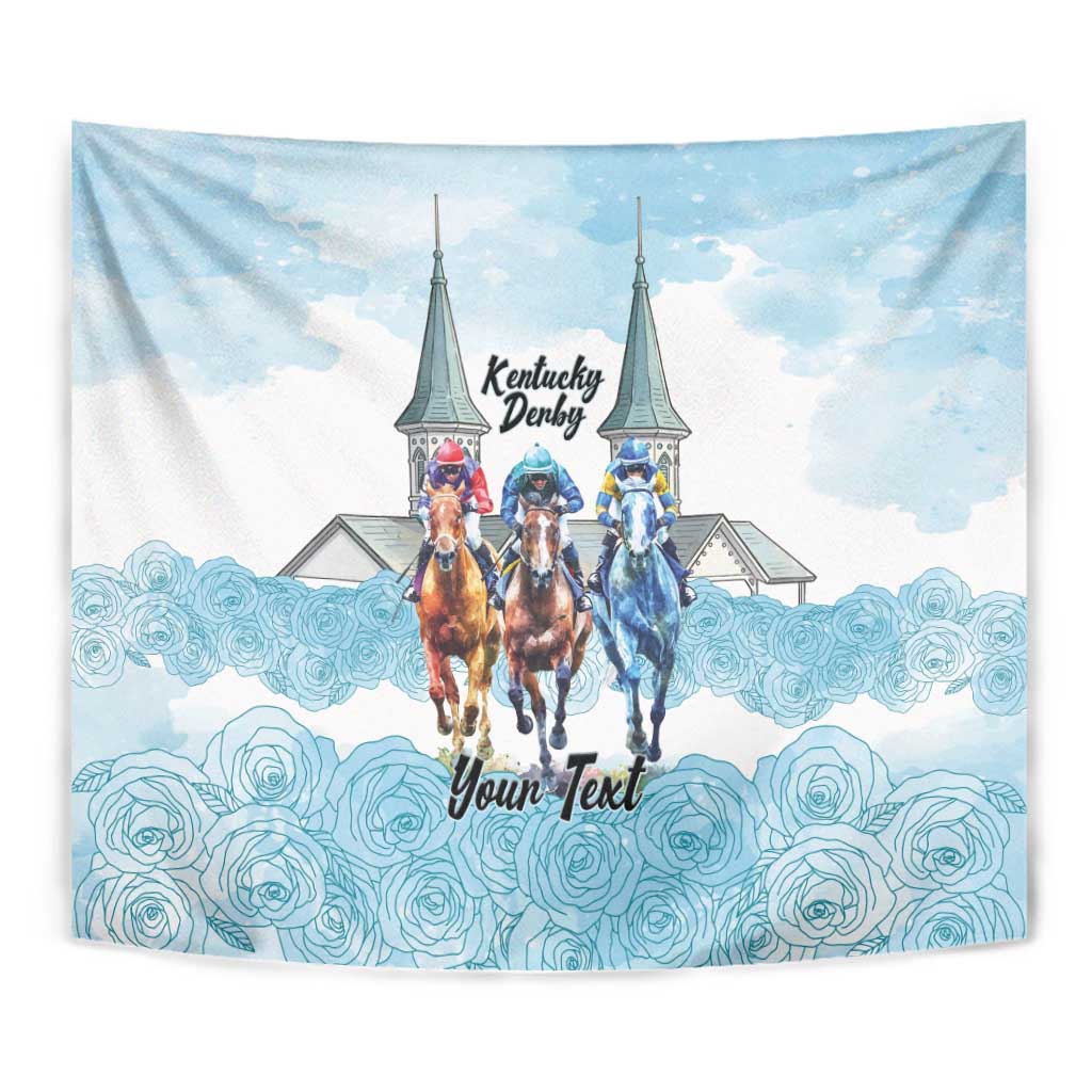 Kentucky Horse Racing Personalized Tapestry Churchill Downs Roses Pastel Blue