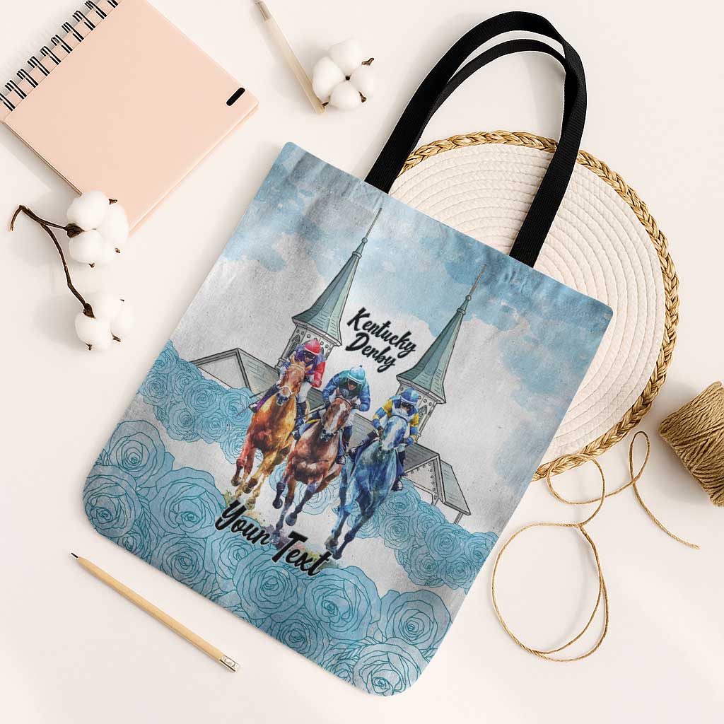 Kentucky Horse Racing Personalized Tote Bag Churchill Downs Roses Pastel Blue