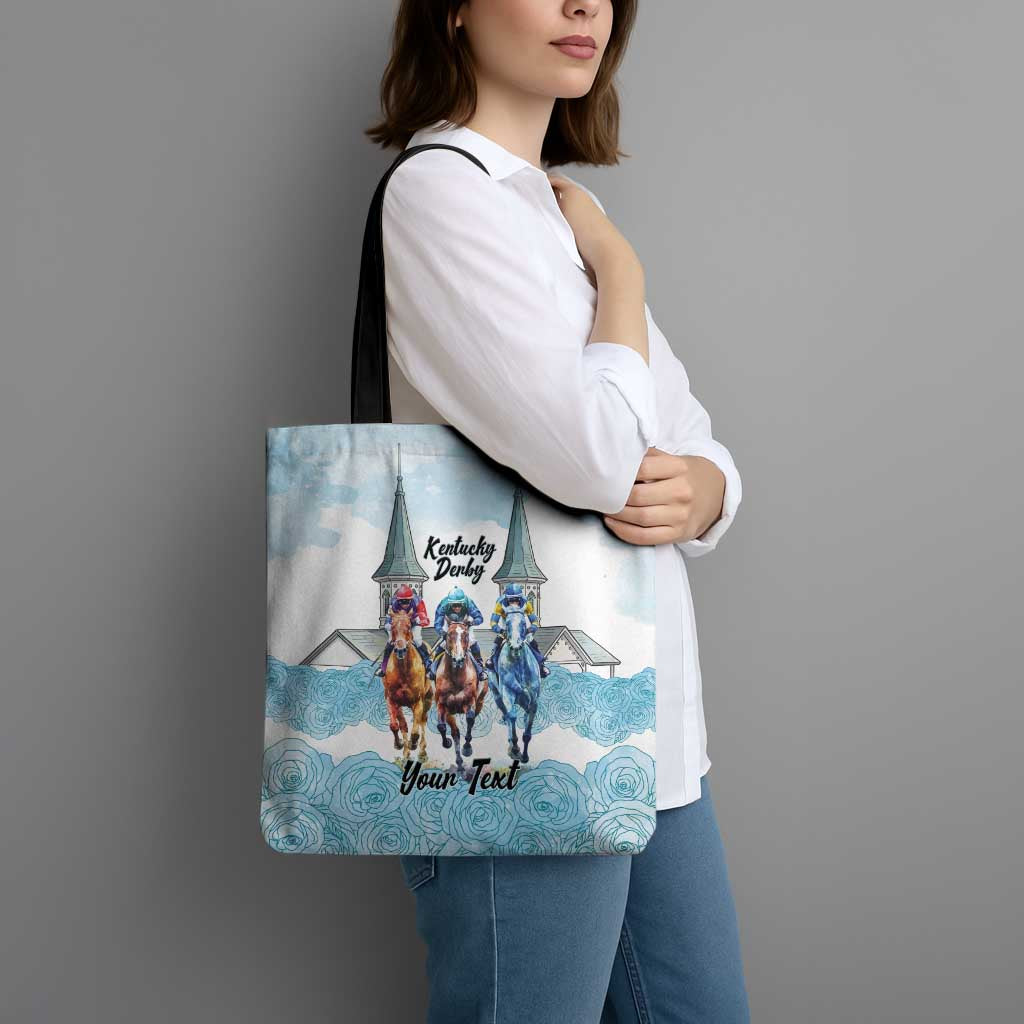 Kentucky Horse Racing Personalized Tote Bag Churchill Downs Roses Pastel Blue