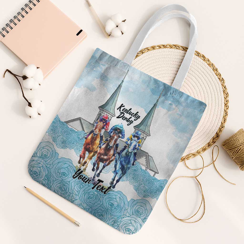 Kentucky Horse Racing Personalized Tote Bag Churchill Downs Roses Pastel Blue