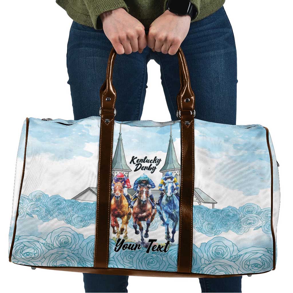 Kentucky Horse Racing Personalized Travel Bag Churchill Downs Roses Pastel Blue