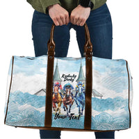 Kentucky Horse Racing Personalized Travel Bag Churchill Downs Roses Pastel Blue