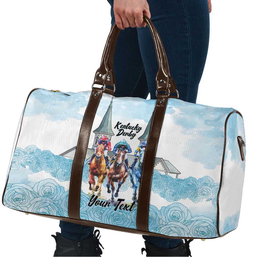 Kentucky Horse Racing Personalized Travel Bag Churchill Downs Roses Pastel Blue