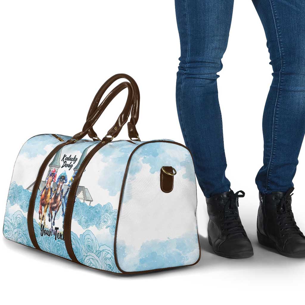 Kentucky Horse Racing Personalized Travel Bag Churchill Downs Roses Pastel Blue