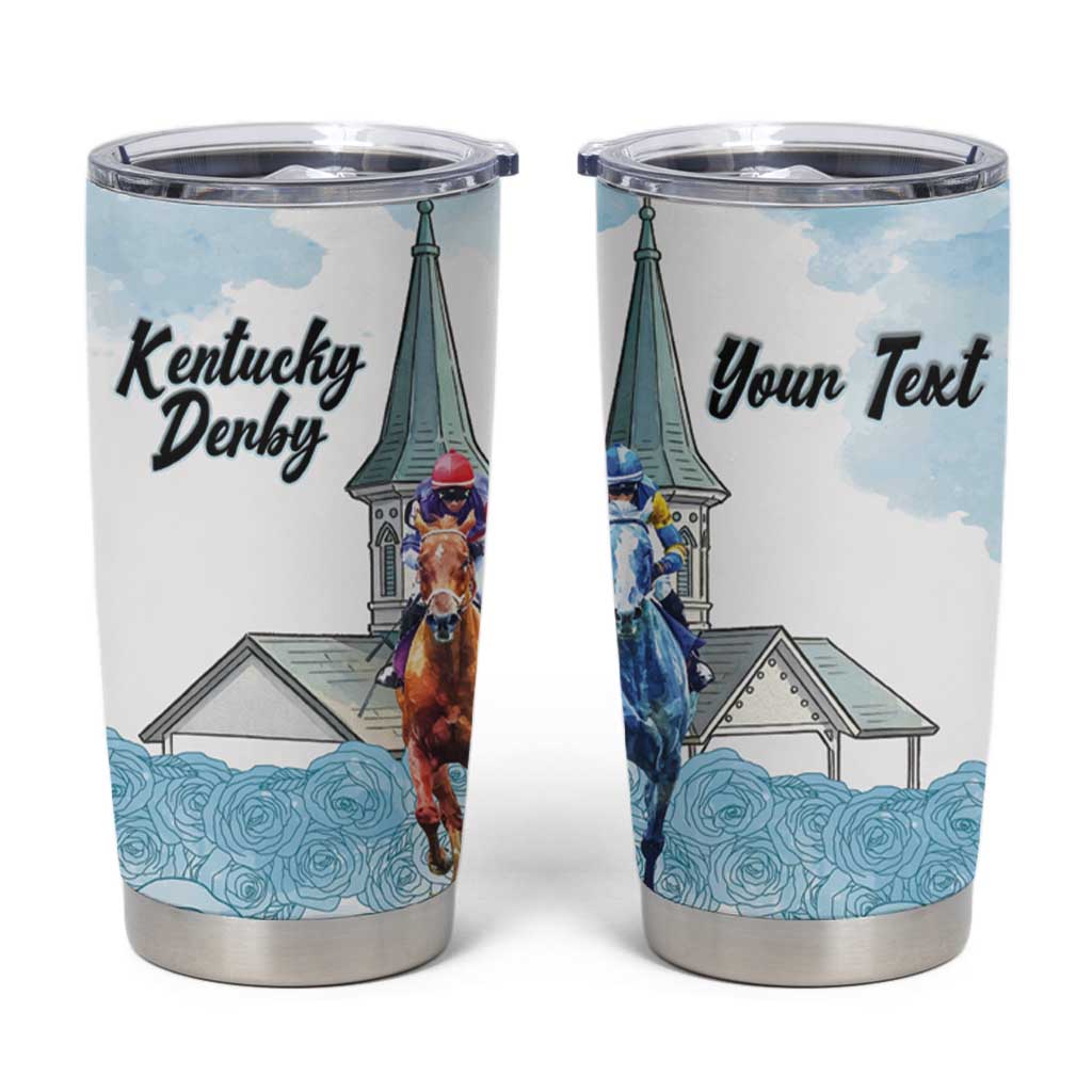 Kentucky Horse Racing Personalized Tumbler Cup Churchill Downs Roses Pastel Blue