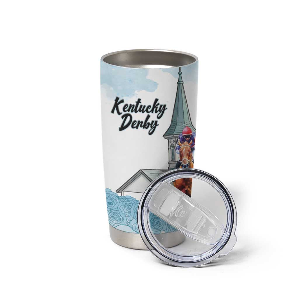 Kentucky Horse Racing Personalized Tumbler Cup Churchill Downs Roses Pastel Blue