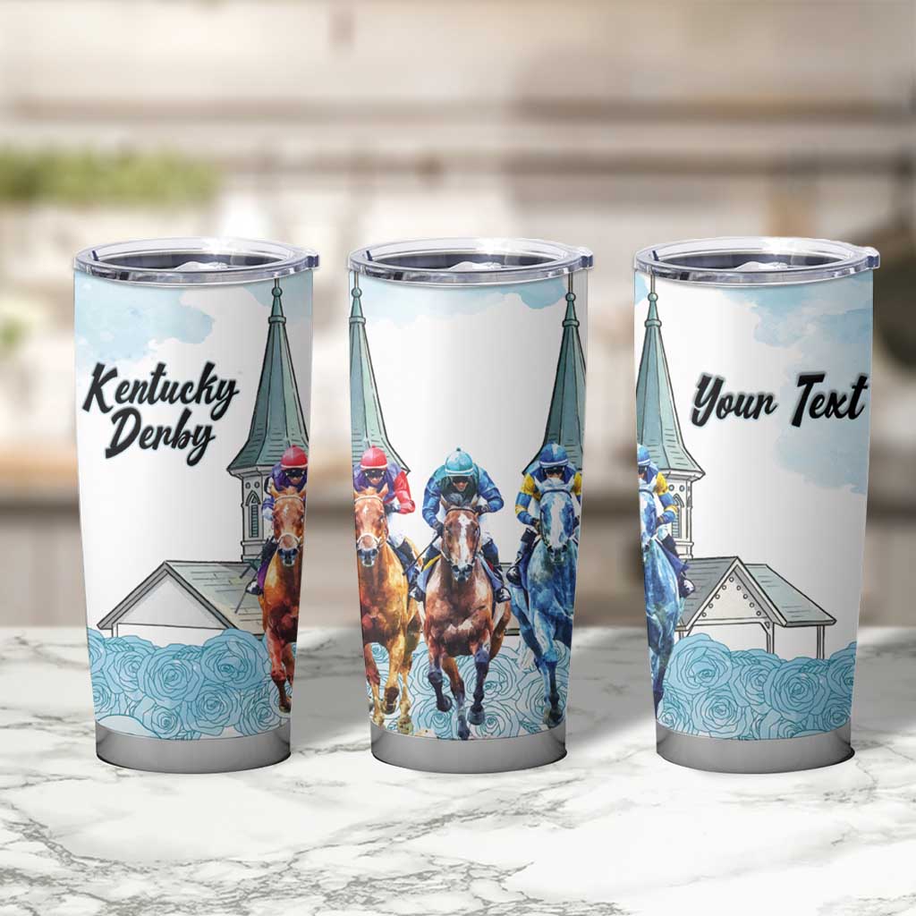 Kentucky Horse Racing Personalized Tumbler Cup Churchill Downs Roses Pastel Blue