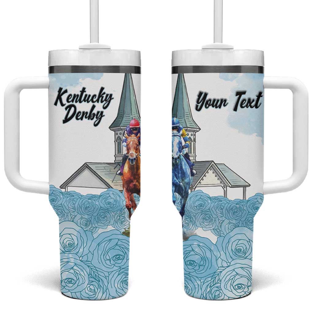 Kentucky Horse Racing Personalized Tumbler With Handle Churchill Downs Roses Pastel Blue