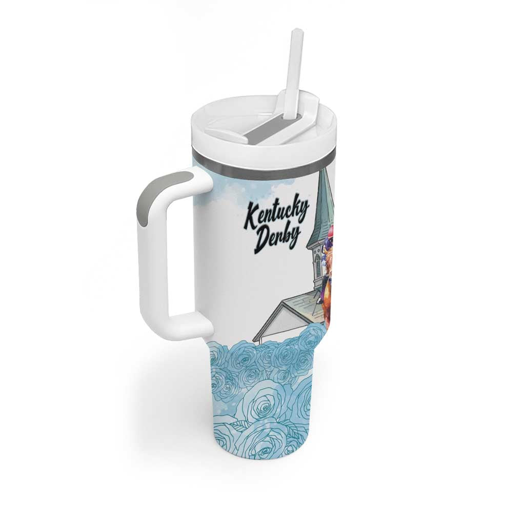 Kentucky Horse Racing Personalized Tumbler With Handle Churchill Downs Roses Pastel Blue