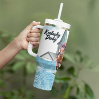 Kentucky Horse Racing Personalized Tumbler With Handle Churchill Downs Roses Pastel Blue