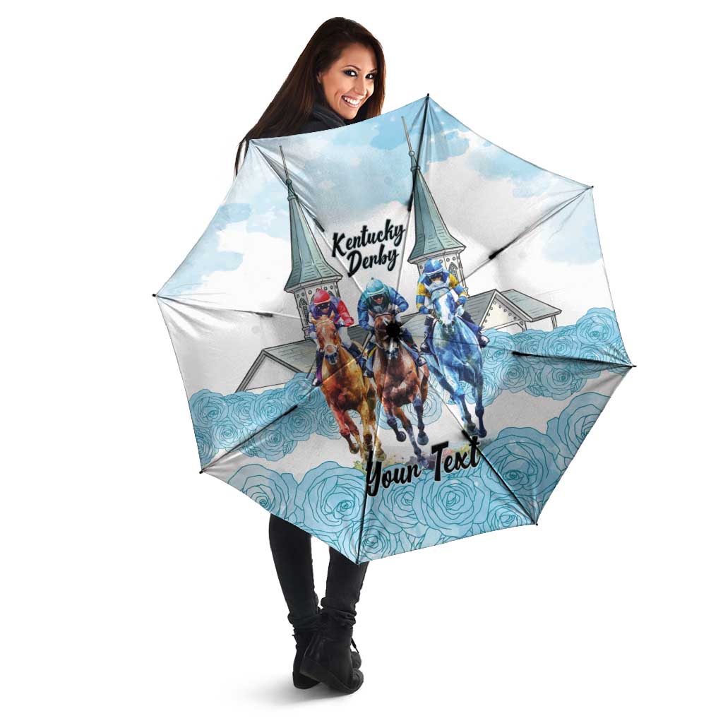 Kentucky Horse Racing Personalized Umbrella Churchill Downs Roses Pastel Blue