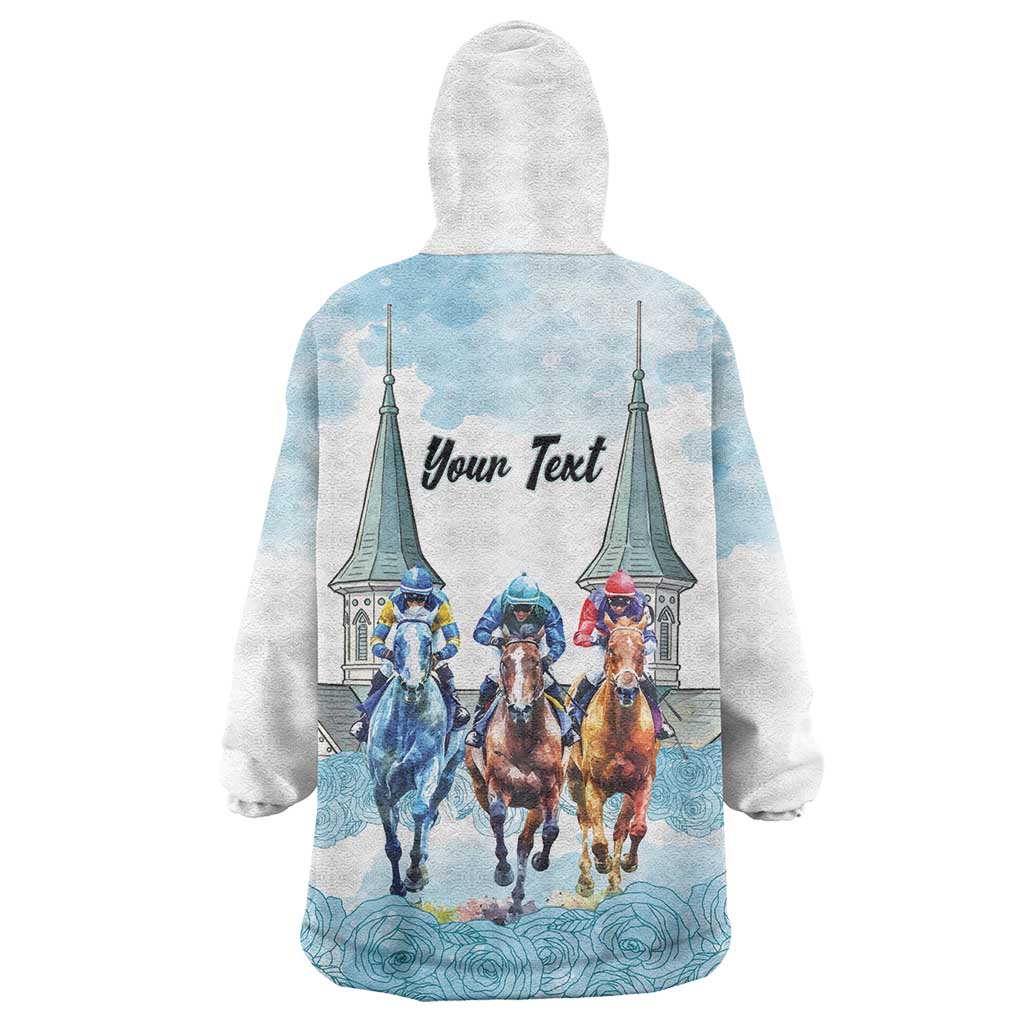 Kentucky Horse Racing Personalized Wearable Blanket Hoodie Churchill Downs Roses Pastel Blue