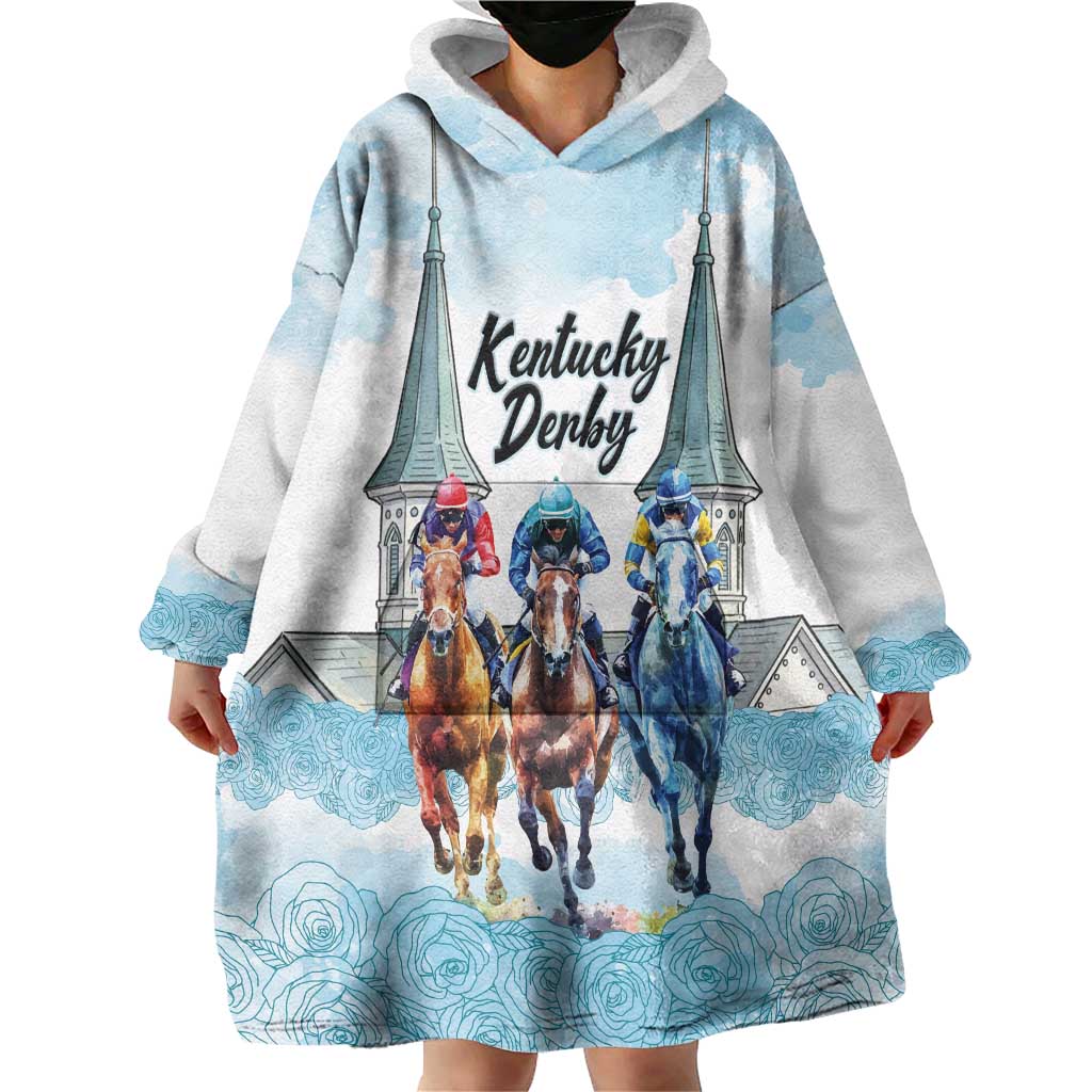 Kentucky Horse Racing Personalized Wearable Blanket Hoodie Churchill Downs Roses Pastel Blue