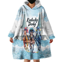 Kentucky Horse Racing Personalized Wearable Blanket Hoodie Churchill Downs Roses Pastel Blue