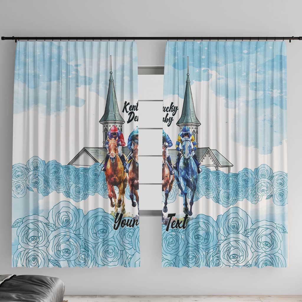 Kentucky Horse Racing Personalized Window Curtain Churchill Downs Roses Pastel Blue