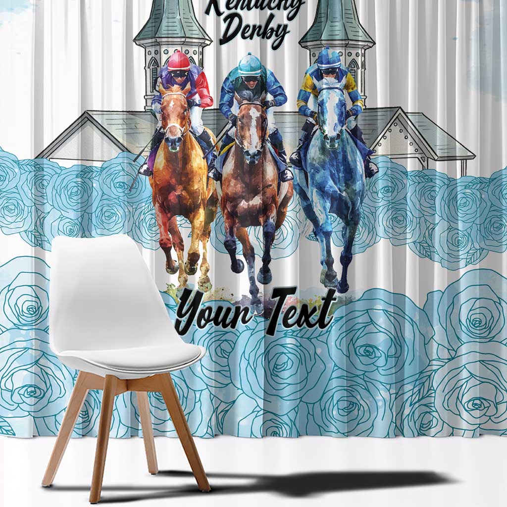 Kentucky Horse Racing Personalized Window Curtain Churchill Downs Roses Pastel Blue