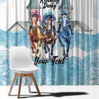 Kentucky Horse Racing Personalized Window Curtain Churchill Downs Roses Pastel Blue