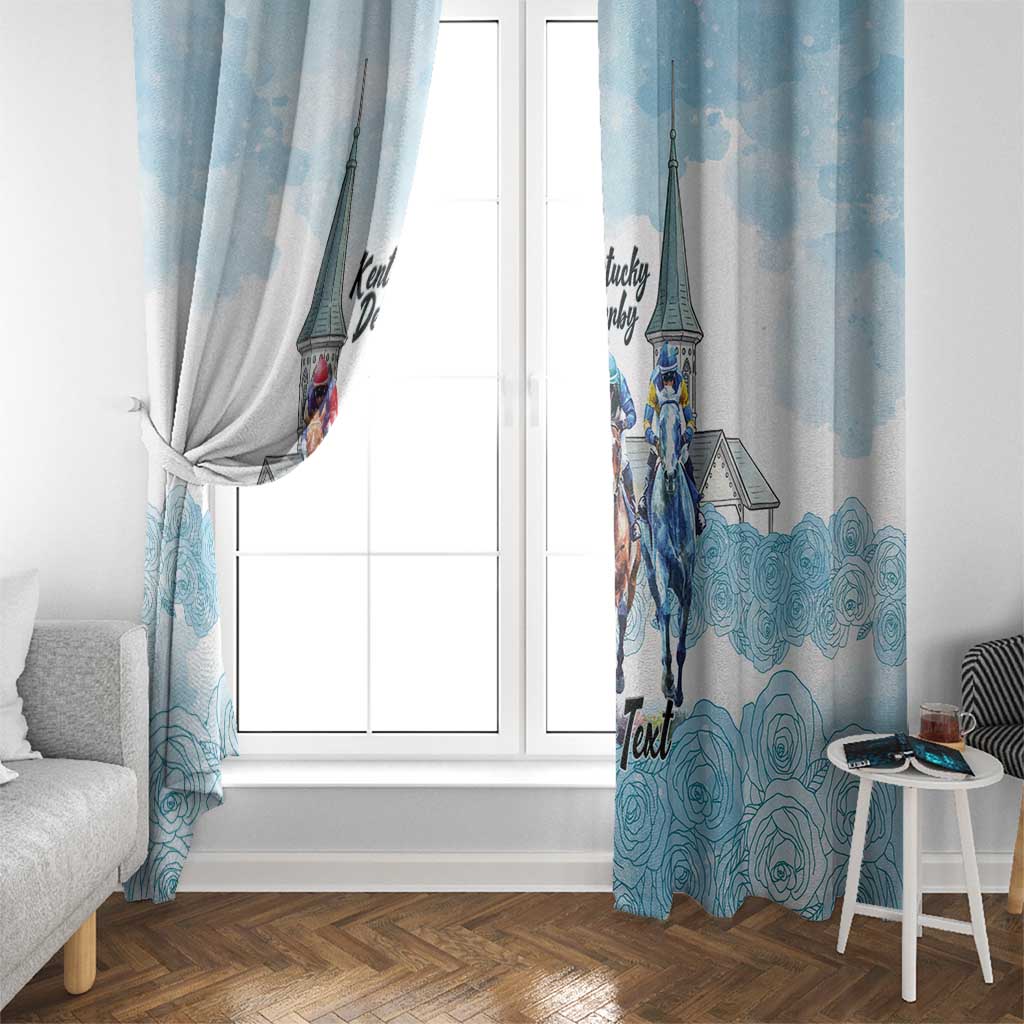Kentucky Horse Racing Personalized Window Curtain Churchill Downs Roses Pastel Blue
