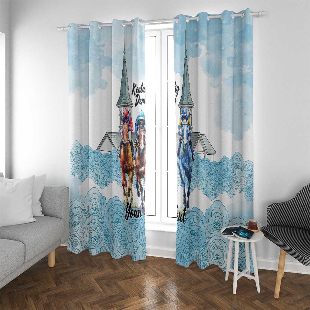 Kentucky Horse Racing Personalized Window Curtain Churchill Downs Roses Pastel Blue