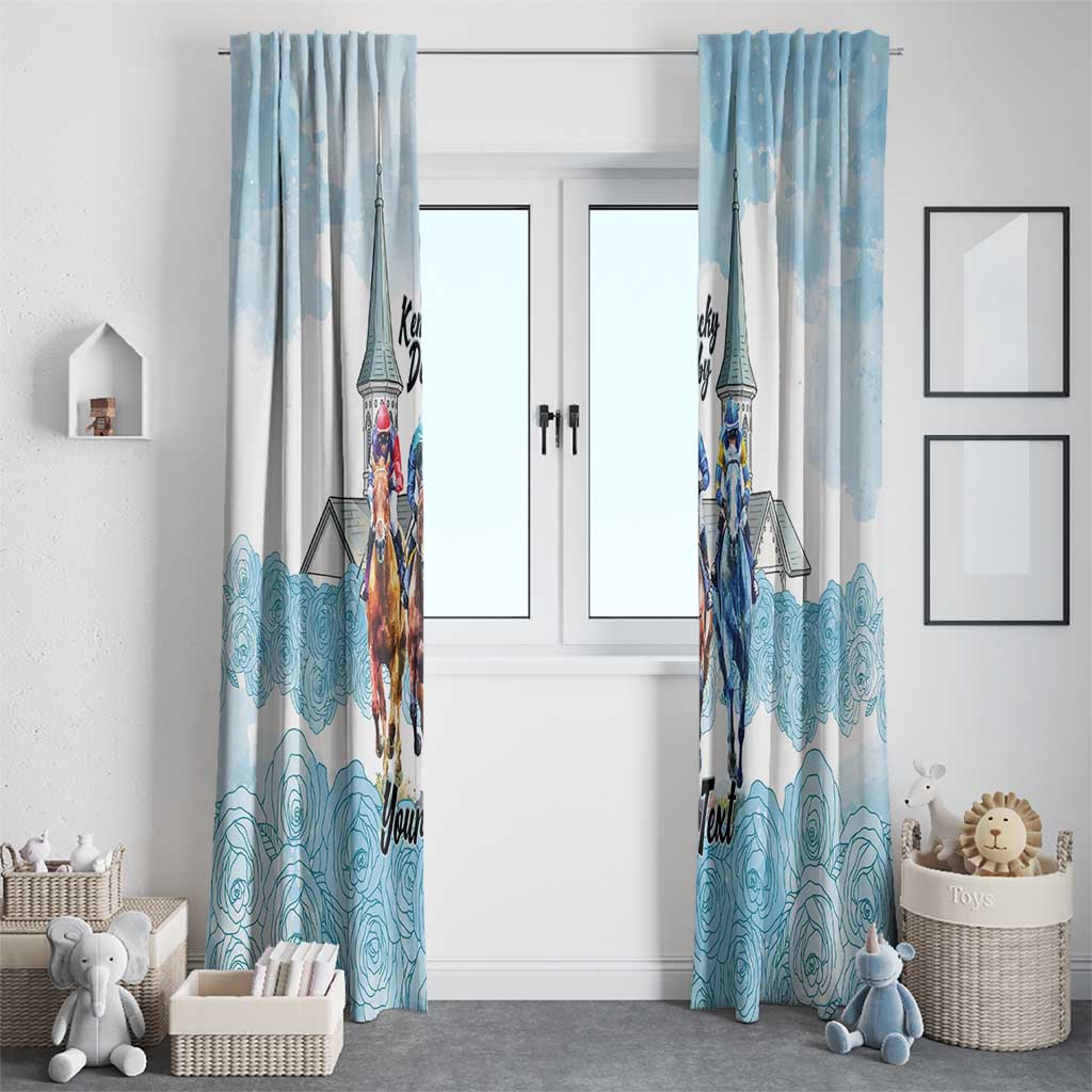 Kentucky Horse Racing Personalized Window Curtain Churchill Downs Roses Pastel Blue