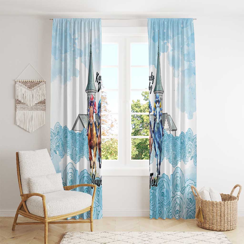 Kentucky Horse Racing Personalized Window Curtain Churchill Downs Roses Pastel Blue