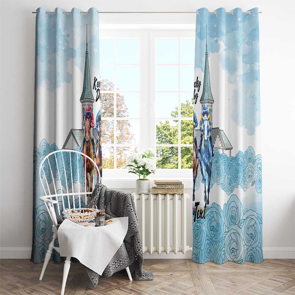 Kentucky Horse Racing Personalized Window Curtain Churchill Downs Roses Pastel Blue