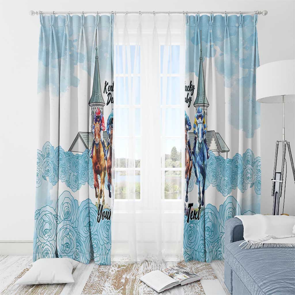 Kentucky Horse Racing Personalized Window Curtain Churchill Downs Roses Pastel Blue