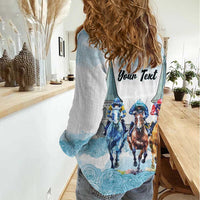 Kentucky Horse Racing Personalized Women Casual Shirt Churchill Downs Roses Pastel Blue