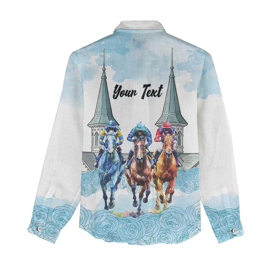 Kentucky Horse Racing Personalized Women Casual Shirt Churchill Downs Roses Pastel Blue