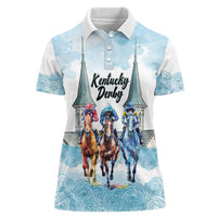 Kentucky Horse Racing Personalized Women Polo Shirt Churchill Downs Roses Pastel Blue