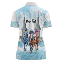 Kentucky Horse Racing Personalized Women Polo Shirt Churchill Downs Roses Pastel Blue