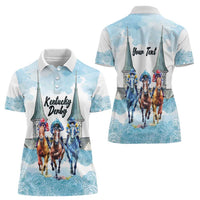 Kentucky Horse Racing Personalized Women Polo Shirt Churchill Downs Roses Pastel Blue