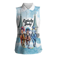 Kentucky Horse Racing Personalized Women Sleeveless Polo Shirt Churchill Downs Roses Pastel Blue