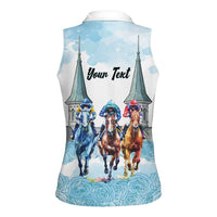 Kentucky Horse Racing Personalized Women Sleeveless Polo Shirt Churchill Downs Roses Pastel Blue