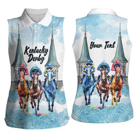Kentucky Horse Racing Personalized Women Sleeveless Polo Shirt Churchill Downs Roses Pastel Blue