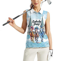 Kentucky Horse Racing Personalized Women Sleeveless Polo Shirt Churchill Downs Roses Pastel Blue